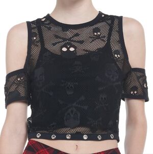 Hot Topic Black Mesh Skull Crop Top